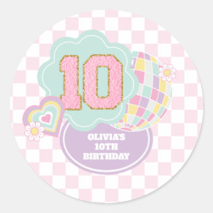 Varsity preppy pastel patch 10th Birthday Classic Round Sticker