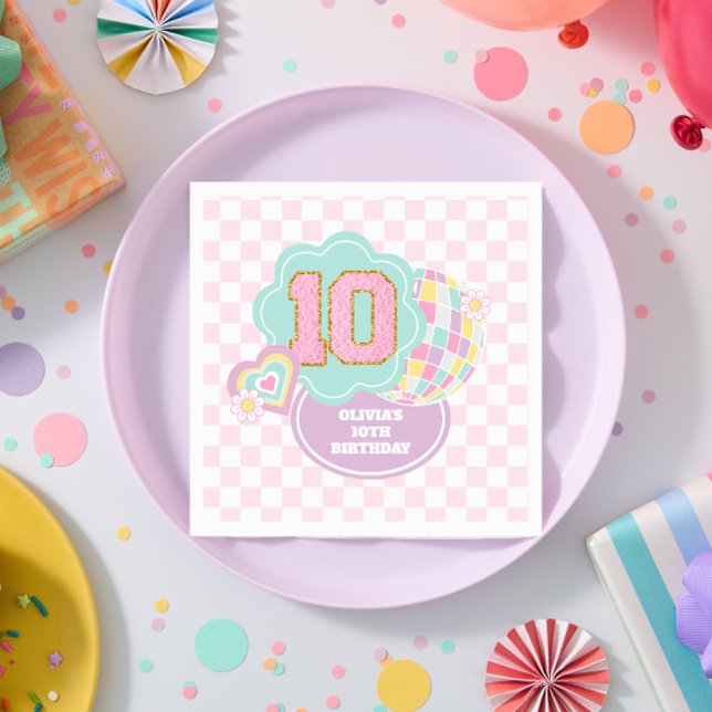 Varsity preppy pastel patch 10th Birthday Napkin (Creator Uploaded)