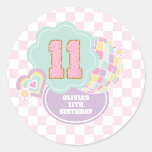 Varsity preppy pastel patch 11th Birthday Classic Round Sticker