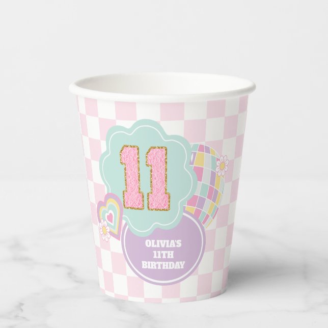 Varsity preppy pastel patch 11th Birthday Paper Cups (Front)