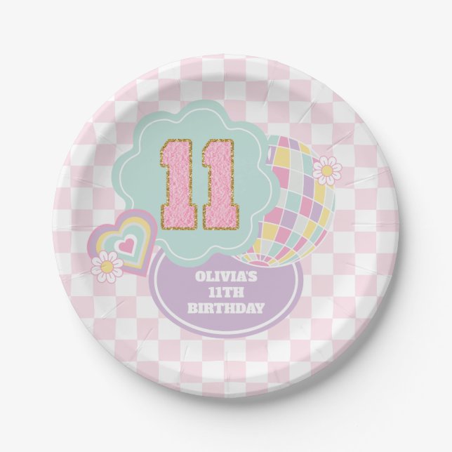 Varsity preppy pastel patch 11th Birthday Paper Plate (Front)