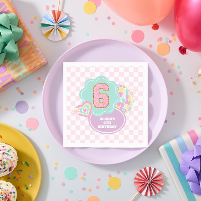 Varsity preppy pastel patch 6th Birthday Napkin (Creator Uploaded)