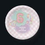 Varsity preppy pastel patch 6th Birthday Paper Plate<br><div class="desc">pastel varsity preppy patch 6th birthday.</div>