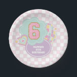 Varsity preppy pastel patch 6th Birthday Paper Plate<br><div class="desc">pastel varsity preppy patch 6th birthday.</div>