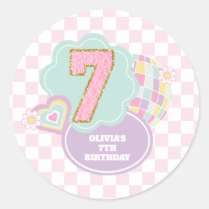 Varsity preppy pastel patch 7th Birthday Classic Round Sticker