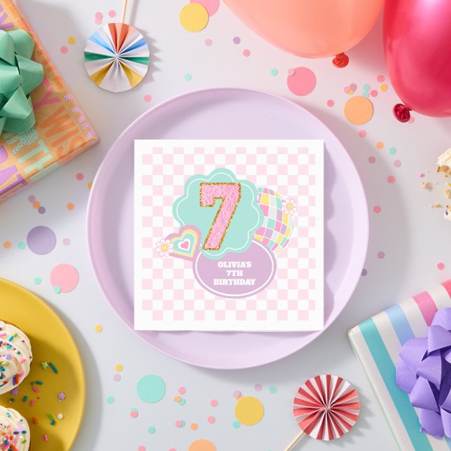 Varsity preppy pastel patch 7th Birthday Napkin (Creator Uploaded)