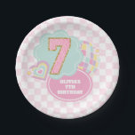 Varsity preppy pastel patch 7th Birthday Paper Plate<br><div class="desc">pastel varsity preppy patch 7th birthday.</div>