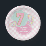 Varsity preppy pastel patch 7th Birthday Paper Plate<br><div class="desc">pastel varsity preppy patch 7th birthday.</div>