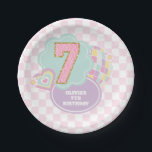 Varsity preppy pastel patch 7th Birthday Paper Plate<br><div class="desc">pastel varsity preppy patch 7th birthday.</div>