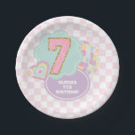 Varsity preppy pastel patch 7th Birthday Paper Plate<br><div class="desc">pastel varsity preppy patch 7th birthday.</div>
