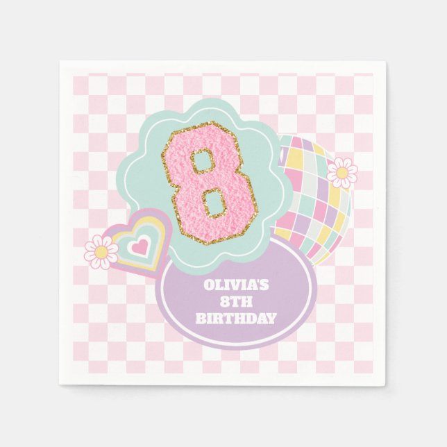Varsity preppy pastel patch 8th Birthday Napkin (Front)