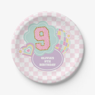 Varsity preppy pastel patch 9th Birthday Paper Plate