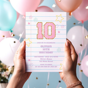 Varsity preppy pastel patch notebook 10th Birthday Invitation