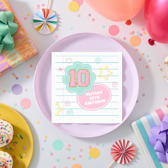 Varsity preppy pastel patch notebook 10th Birthday Napkin (Creator Uploaded)