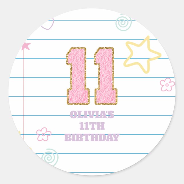 Varsity preppy pastel patch notebook 11th Birthday Classic Round Sticker (Front)
