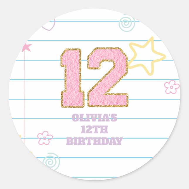 Varsity preppy pastel patch notebook 12th Birthday Classic Round Sticker (Front)