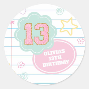 Varsity preppy pastel patch notebook 13th Birthday Classic Round Sticker