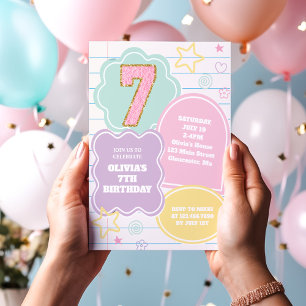 Varsity preppy pastel patch notebook 7th Birthday Invitation