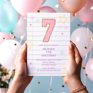 Varsity preppy pastel patch notebook 7th Birthday Invitation