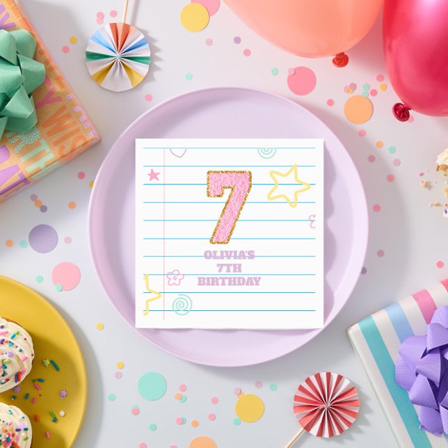 Varsity preppy pastel patch notebook 7th Birthday Napkin (Creator Uploaded)