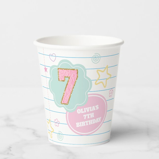 Varsity preppy pastel patch notebook 7th Birthday Paper Cups (Front)
