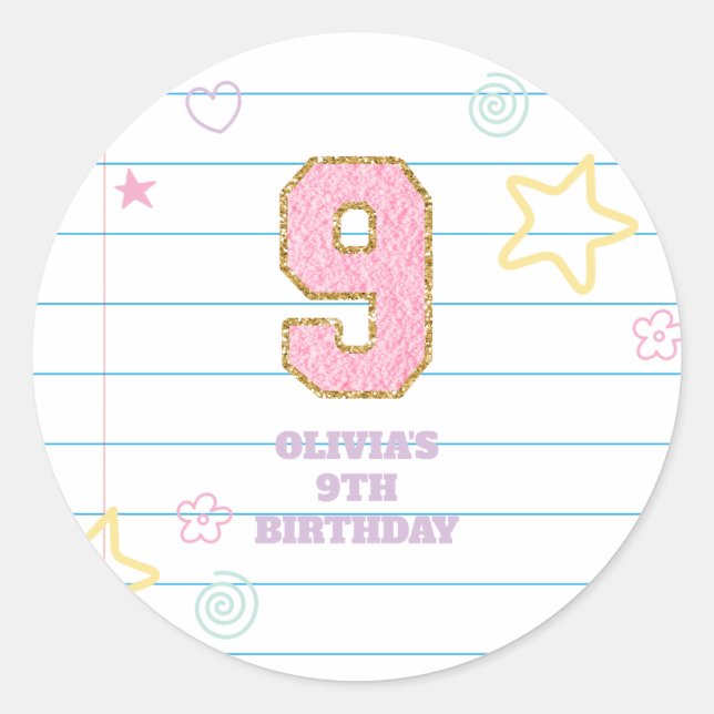 Varsity preppy pastel patch notebook 9th Birthday Classic Round Sticker (Front)