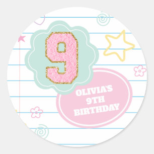 Varsity preppy pastel patch notebook 9th Birthday Classic Round Sticker