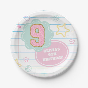Varsity preppy pastel patch notebook 9th Birthday Paper Plate