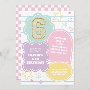 Varsity preppy pastel patch notebook Birthday Invitation