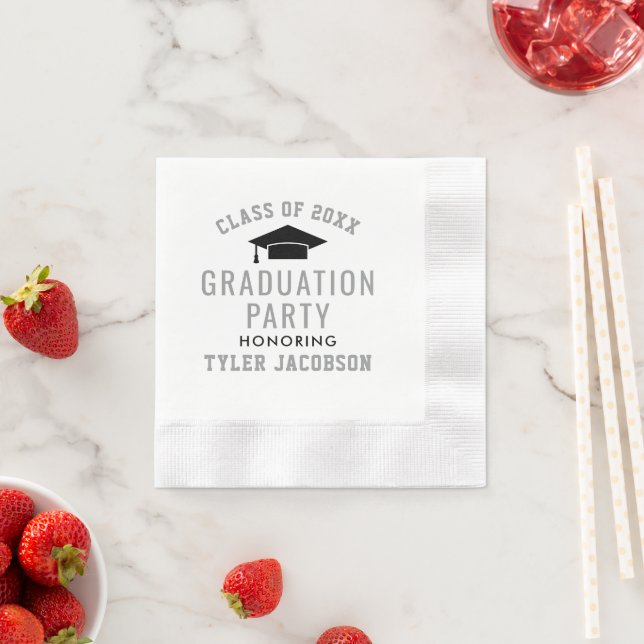Varsity Silver Grad Cap Class of 2026 Party Napkin (Insitu)