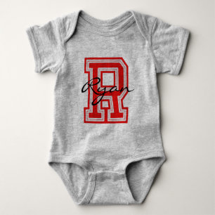 Varsity Sport Monogram Letter R Red DIY Name Baby Bodysuit