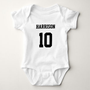 Varsity sports black white custom name number baby bodysuit