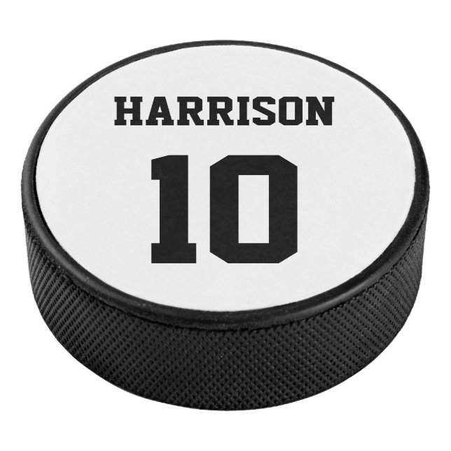 Varsity sports black white custom name number hockey puck (3/4)