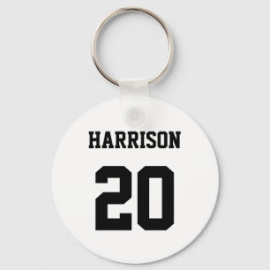 Varsity sports black white custom name number key ring