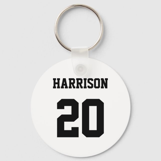 Varsity sports black white custom name number key ring (Front)