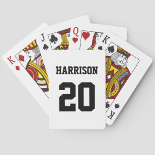 Varsity sports black white custom name number playing cards