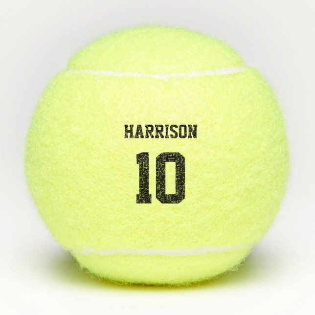 Varsity sports black white custom name number tennis balls (Front)
