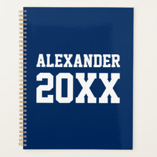Varsity sports blue white custom name & year planner