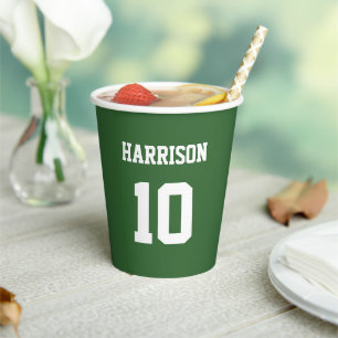 Varsity sports green jersey name number birthday paper cups