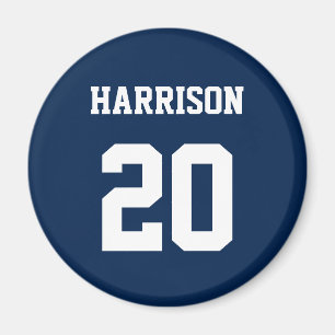 Varsity sports navy blue white custom name number magnet