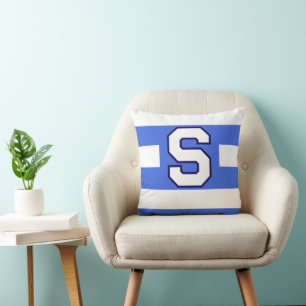 Varsity Stripe Royal Blue Custom Initial Cushion