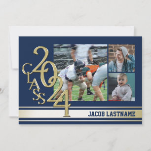 Varsity Stripe Tri Photo Gold Graduate Invitation