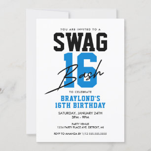 Varsity Style Blue Swag 16 Birthday Invitation