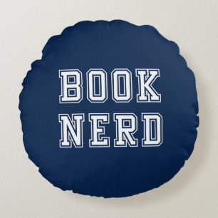 Varsity Style Book Nerd with Editable Colour Round Cushion