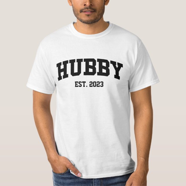 Varsity Style Hubby Est. Year Minimal Minimalist T-Shirt (Front)