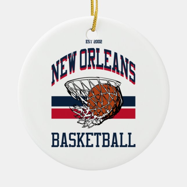 Varsity Style New Orleans Basketball Ceramic Ornament (Front)