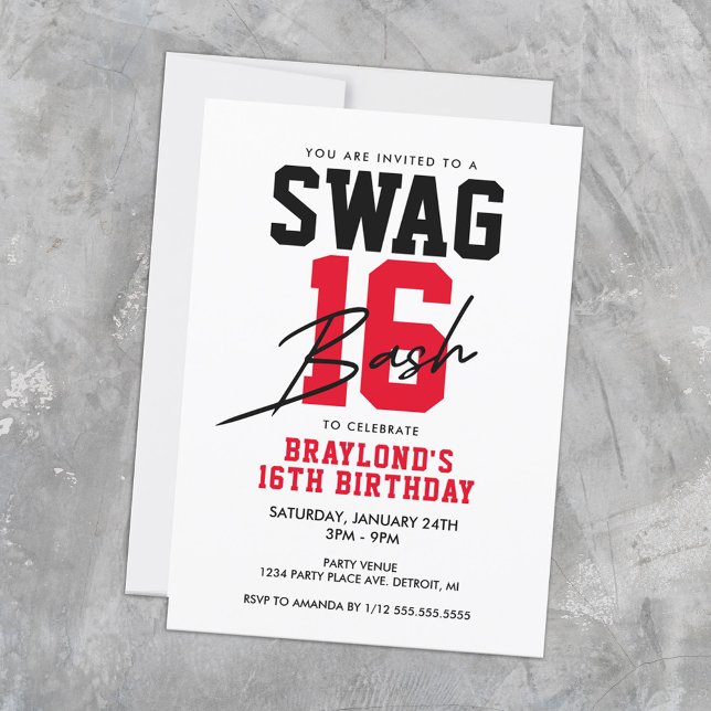 Varsity Style Swag 16 Birthday Invitation (Creator Uploaded)