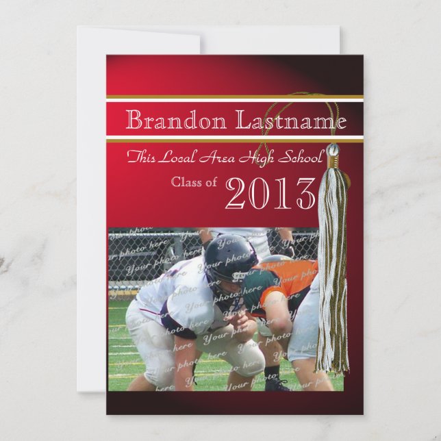 Varsity Tassel Graduation Red Gold Invitation (Front)