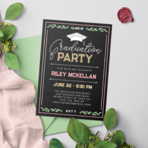 Varsity Typography Black Pink Graduation Party Invitation