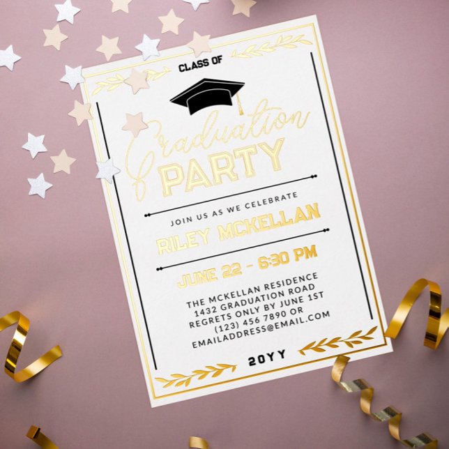Varsity Typography White Gold Graduation Party (Creator Uploaded)